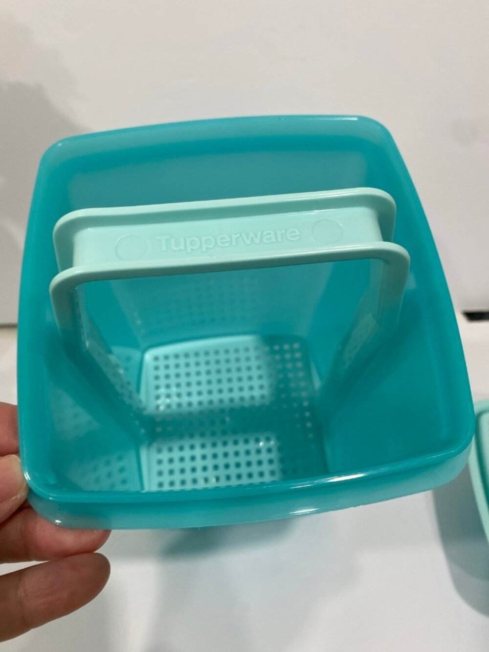 Tupperware Pick-Deli Square Aqua Blue 3-Pc Set Like New - Picture 9 of 10